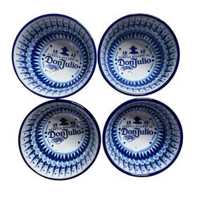 Set of Four Don Julio Small Blue White Salsa Bowls Hand Painted